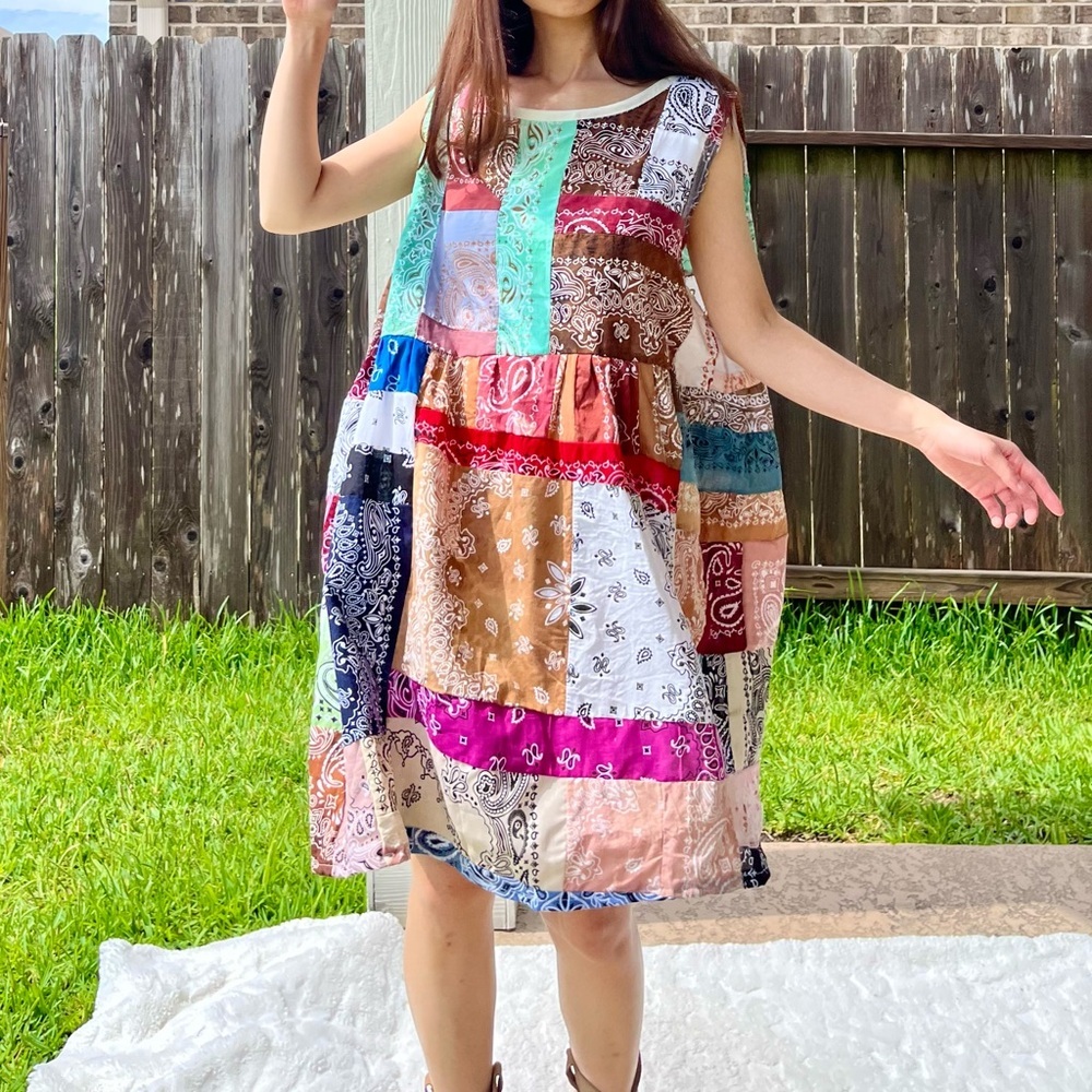 Handmade Rainbow Quilted Bandana Dress